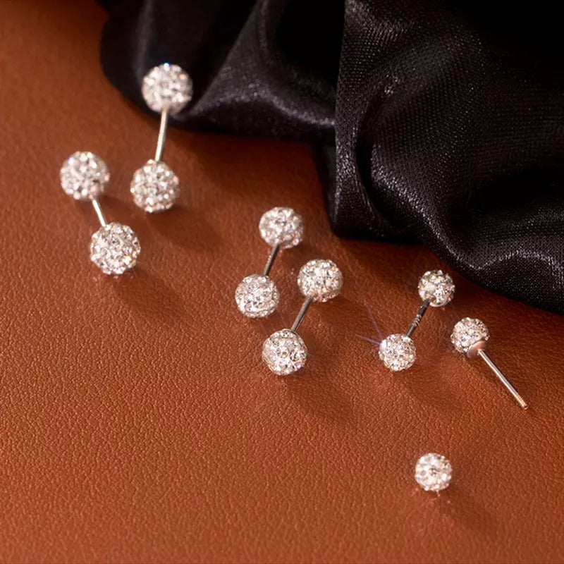 ANYCO Fashion Earrings 5MM 925 Sterling Silver Luxury Sparkling Zircon Ball Stud for Women Minimalist Bead Piercing Jewelry Accessories