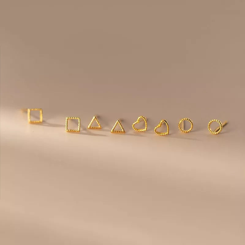 ANYCO Fashion Earrings Square Gold 925 Sterling Silver Minimalist Stud for Women Cute Teen Jewelry