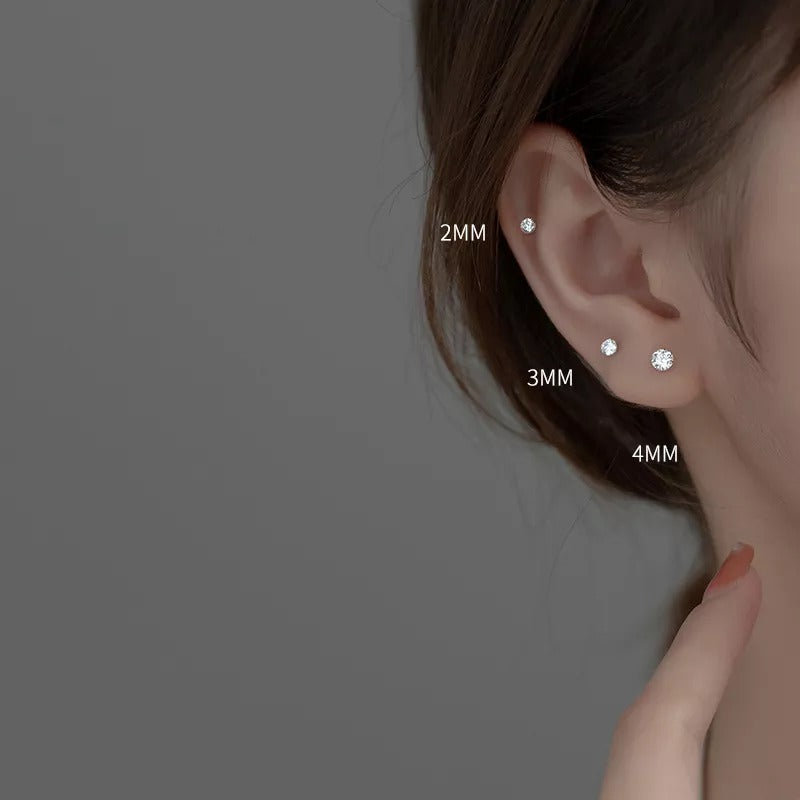 ANYCO Fashion Earrings 925 Sterling Silver Simple Luxury Zircon Mini Small Stud for Women Body Piercing Jewelry Accessories 2.5MM
