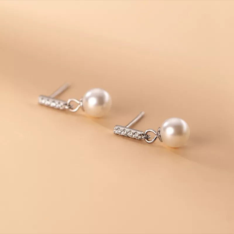 ANYCO Fashion Earrings Sterling Silver Trendy Pave Zircon Pearl Pendant Stud for Women Chic Charm Party Jewelry Accessories