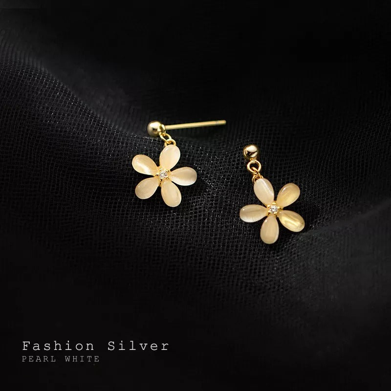 ANYCO 925 Silver Opal Zircon Flower Earrings – Sweet Pendant for Women