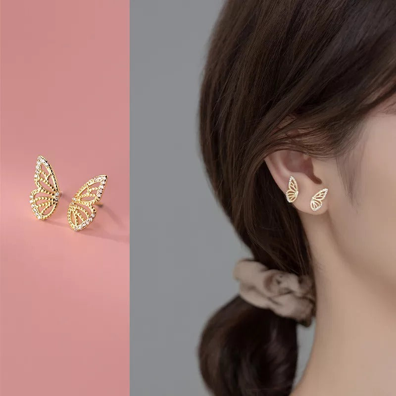 ANYCO Fashion Earrings Gold 925 Sterling Romantic Butterfly Small Stud for Women Charm Jewelry Girl Gift