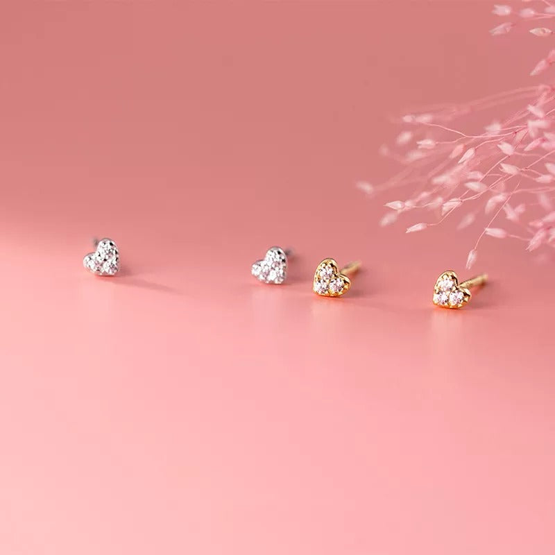 ANYCO Fashion Earrings Silver 925 Sterling Romantic Love Heart Zircon Mini Small Stud Women Piercing Accessories