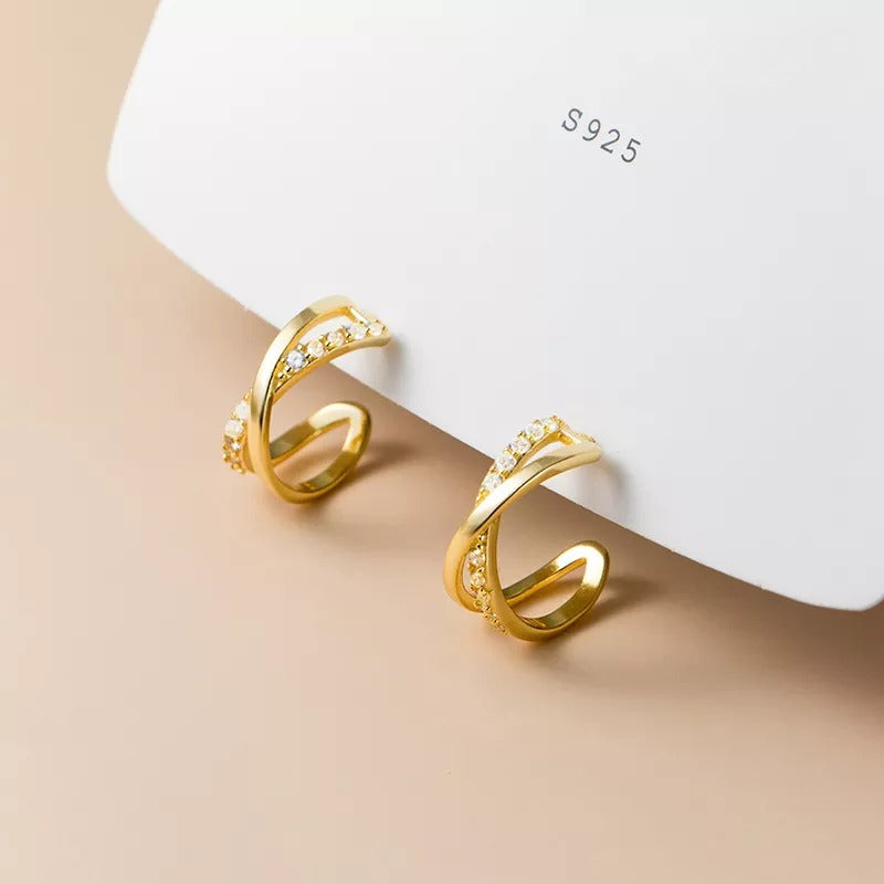 ANYCO Fashion Earrings Silver 925 Sterling Cross Shiny Zircon Stud for Women Punk Elegant Unique Golden Jewelry Female