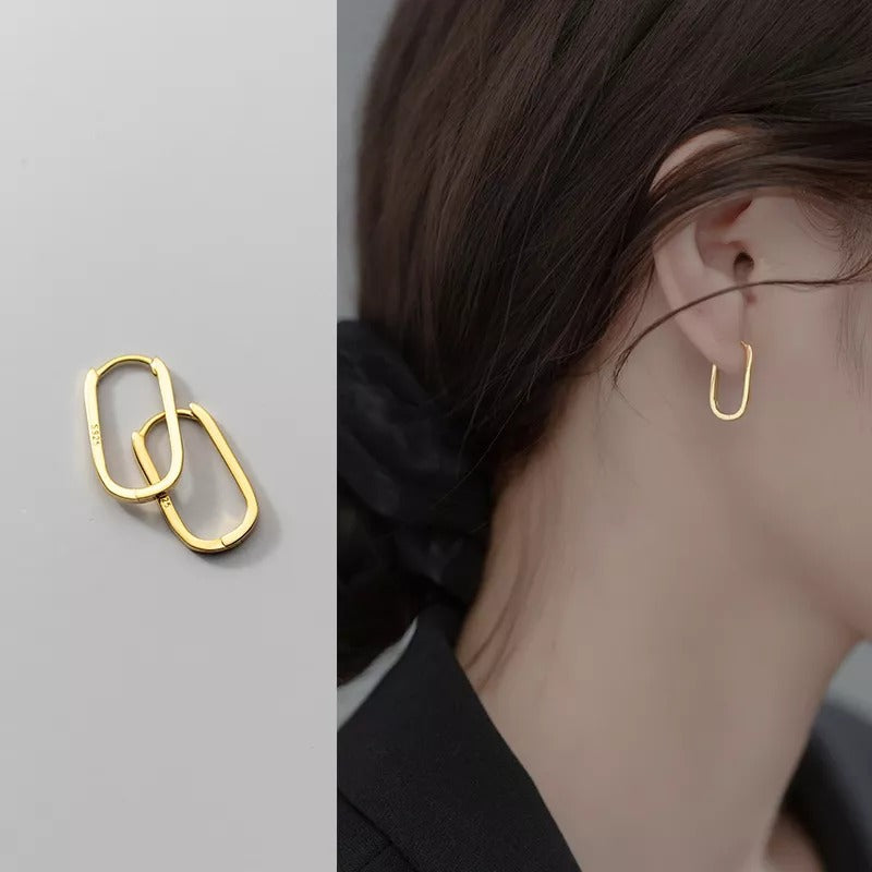 Anyluxe Fashion Earrings Gold 925 Sterling Simple Oval Glossy Huggies Ear Buckle for Women Bohemian piercing Jewelry