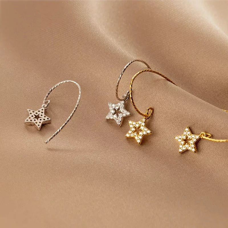 ANYCO Fashion Earrings Gold Romantic Tassel Hollow Shiny Zircon Star Cute Charm Pendant Jewelry for Women