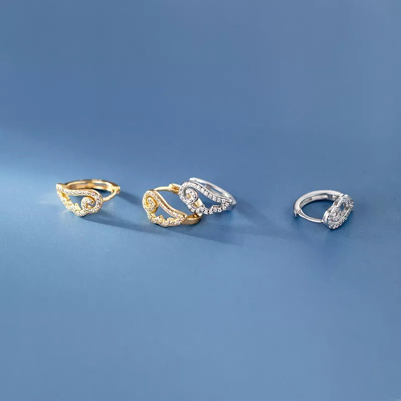 ANYCO Fashion Earrings Gold 925 Sterling Silver Romantic Unique Angel Wings Shiny Zircon Ear Buckle for Women Jewelry