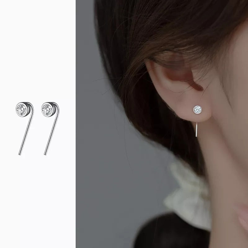 ANYCO Fashion Earrings Silver 925 Sterling Round Shiny Zircon Ear Hooks Minimalism Stud Jewelry Women Accessories