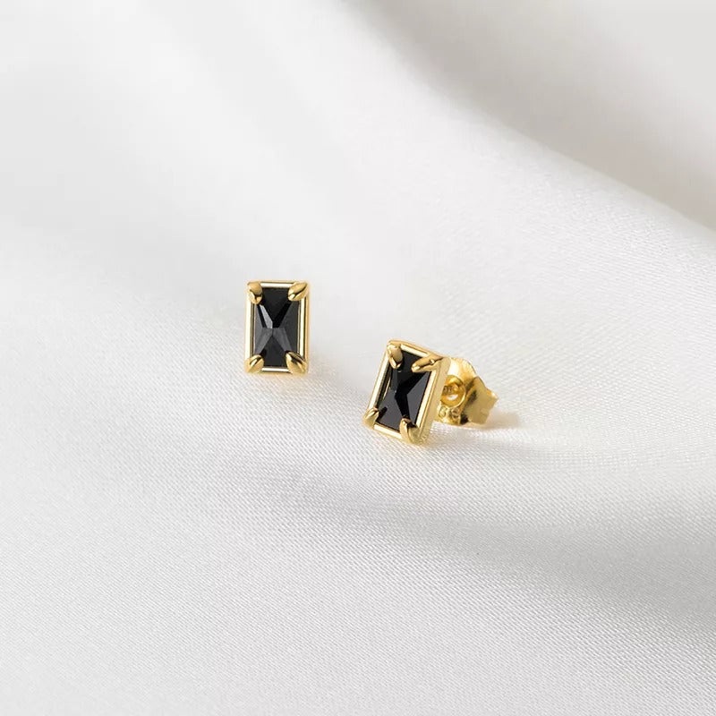 ANYCO Fashion Earrings Silver 925 Sterling Black Luxury Zircon Simple Square Small Stud for Women Jewelry