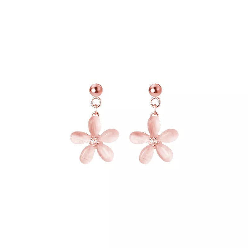 ANYCO Rose Gold 925 Opal Zircon Flower Earrings – Sweet Pendant for Women