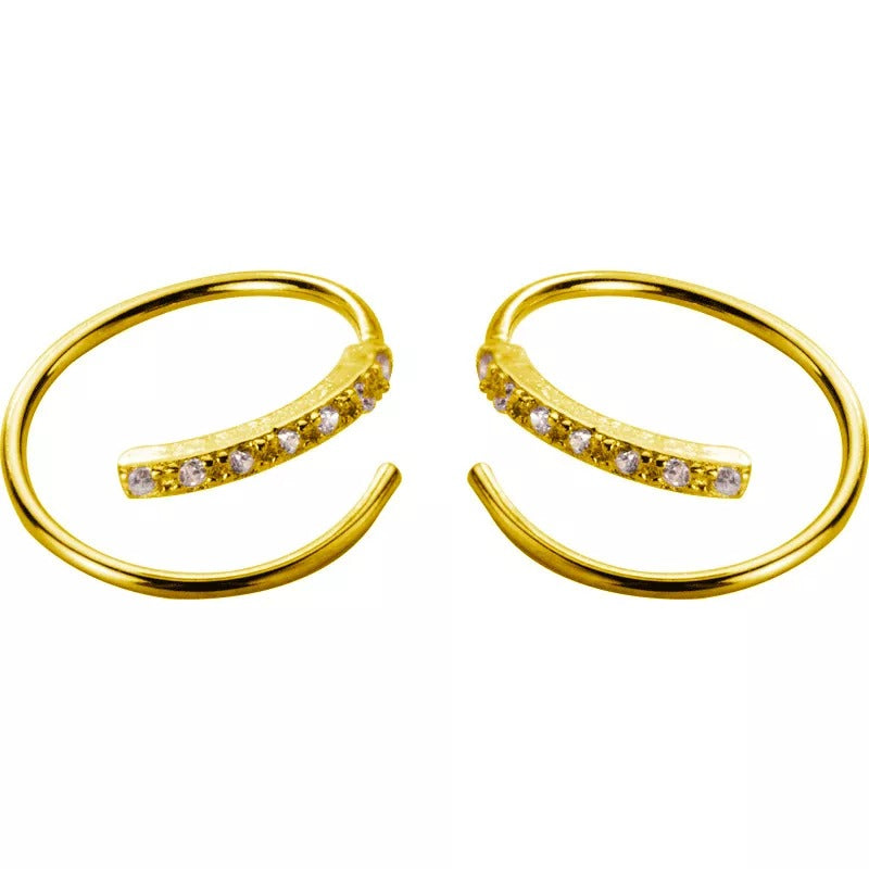 ANYCO Fashion Earrings Gold 925 Sterling Simple Spiral Wave Zircon Unique Stud for Women Chic Ear Clip Nose Piercing Jewelry