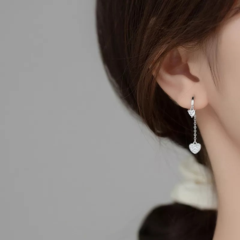 ANYCO Fashion Earrings Gold 925 Sterling Silver Romantic Tassel Love Heart Charms Drop for Women  Huggies Jewelry