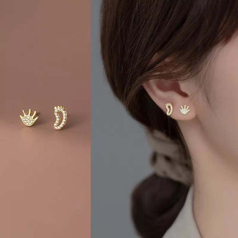 ANYCO Fashion Earrings Gold 925 Sterling Silver Luxury Zircon Palm Soles Mini Stud Women Jewelry Gift