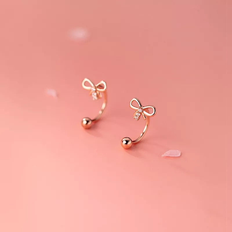 ANYCO Fashion Earrings Rose Gold 925 Sterling Cute Romantic Bow Thread Beads Unique for Women Jewelry Gifts