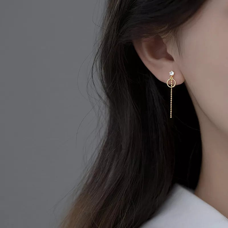 ANYCO Fashion Earrings Gold 925 Sterling Silver Geometric Exquisite Shiny Zirconia Tassel Bead Drop Women Jewelry