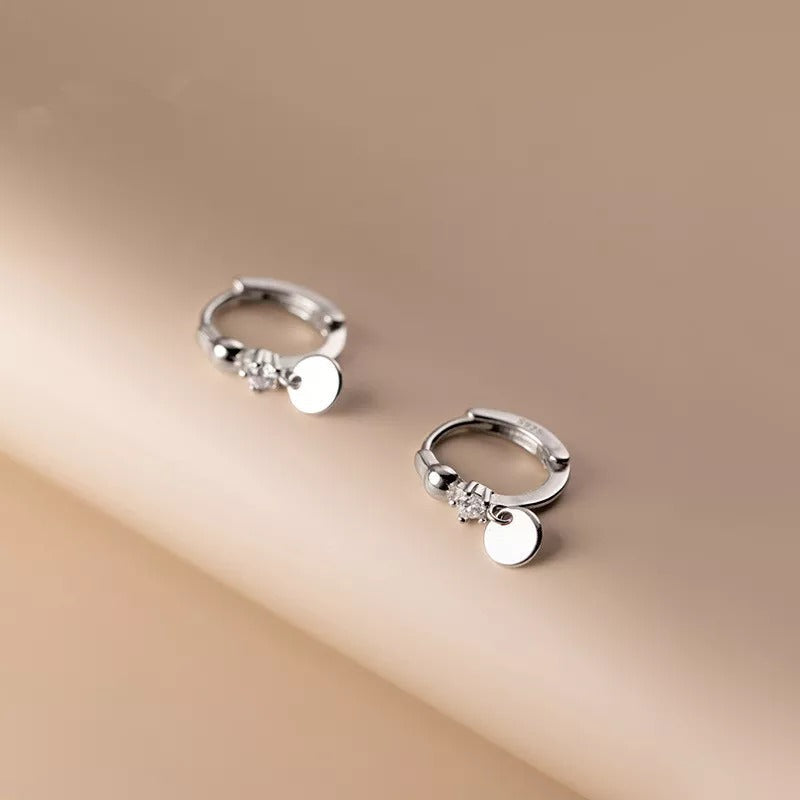 ANYCO Fashion Earrings Gold 925 Sterling Simple Disc Pendant Pavé Crystal Zircon Hoop for Women Bohemian Charm Jewelry Accessories