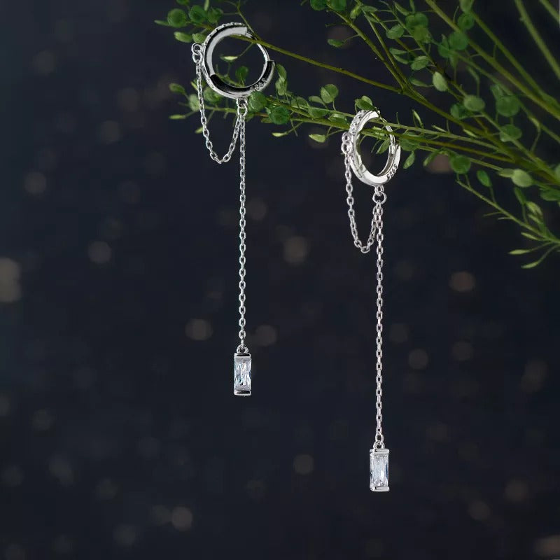 Anyluxe Fashion Earrings Silver 925 Sterling Tassel Chain Square Zircon Ear Buckle for Women Jewelry Accessories