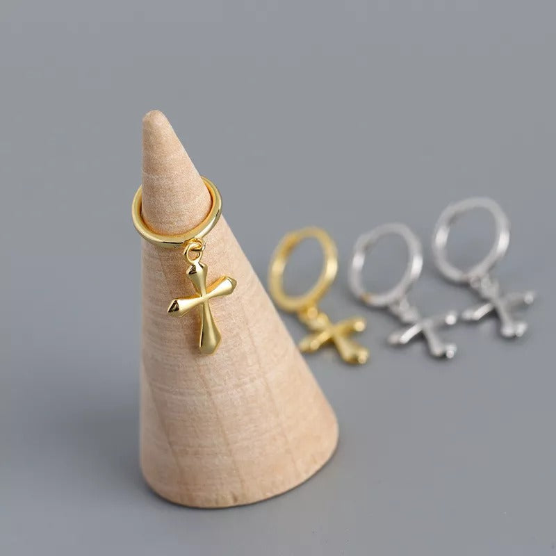 Anyluxe Gold Plated Boho Punk Cross Tassel Stud Earrings – Glossy Stylish Fashion Jewelry