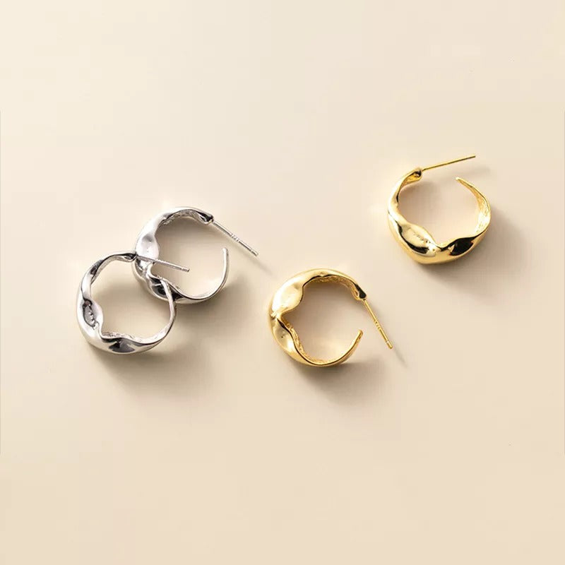 ANYCO Fashion Earrings Silver  925 Sterling Punk Bohemian Irregular Personality Wave Ear Hook for Women Earrings Jewelry