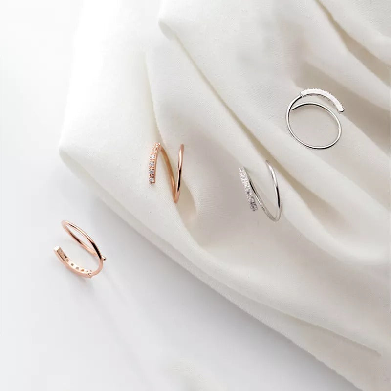 ANYCO Fashion Earrings Rose Gold 925 Sterling Simple Spiral Wave Zircon Unique Stud for Women Chic Ear Clip Nose Piercing Jewelry