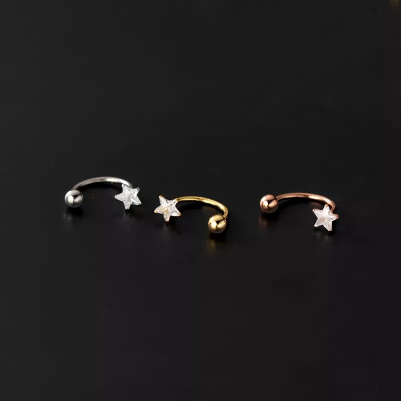 ANYCO Fashion Earrings Rose Gold Star Zircon 925 Sterling Silver Romantic Unique Bead Stud for Women Piercing Jewelry