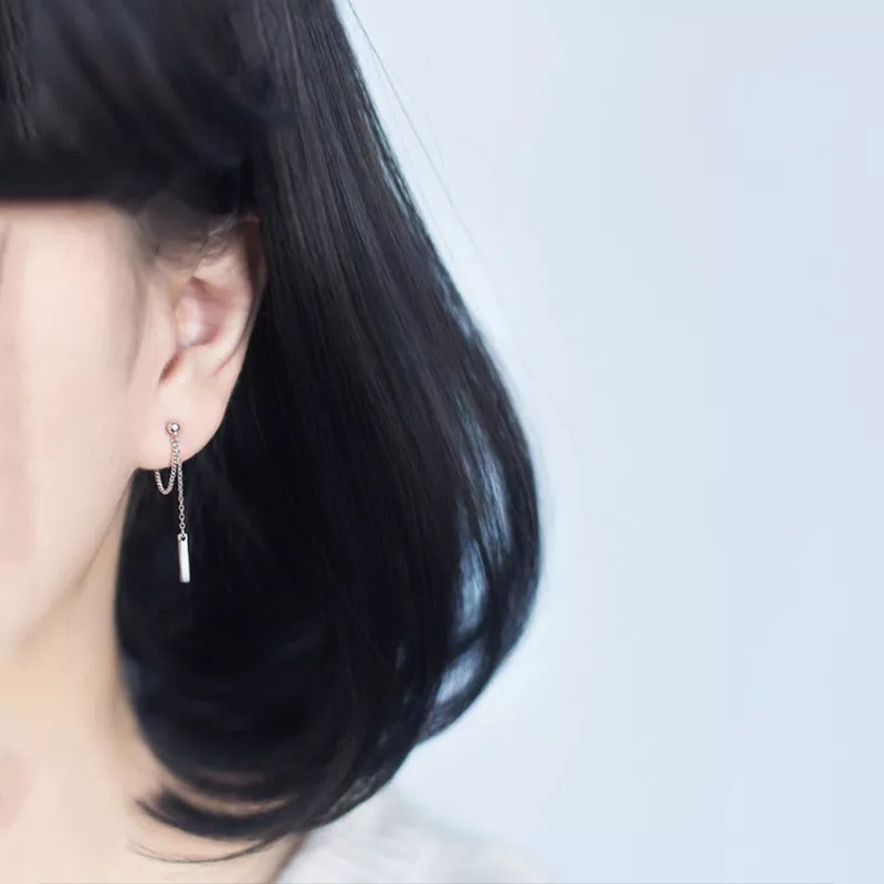 ANYCO Fashion Earrings Genuine Sterling Silver Bohemian Link Chain Bead Stud Chic Classic Party Jewelry Gift for Women