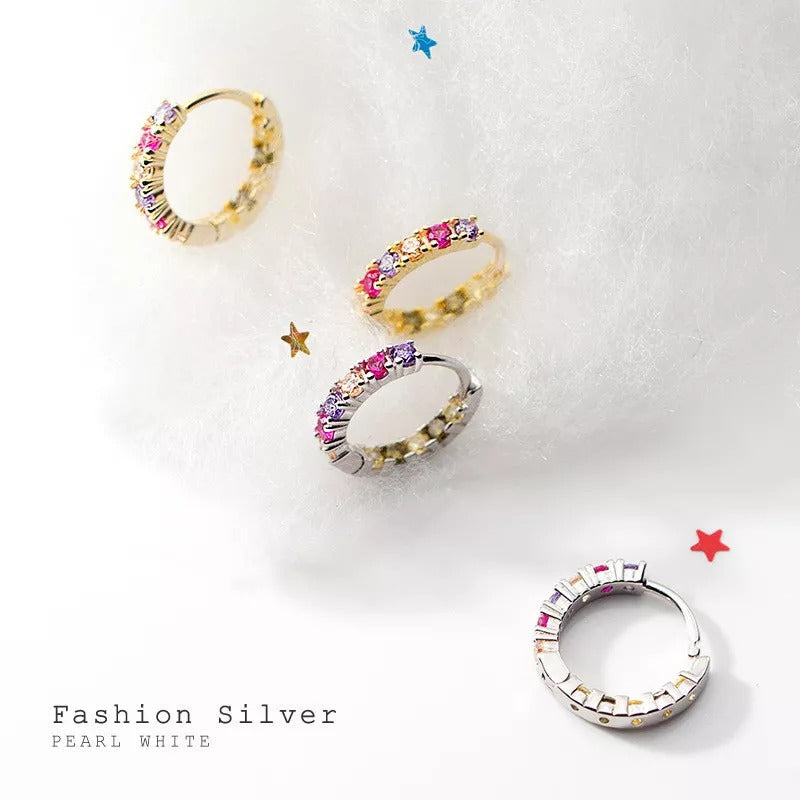 ANYCO Fashion Earrings Luxury Genuine Gold Color Zircon Mini Stud Princess Wedding Fine Hoop Jewelry Gift for Women