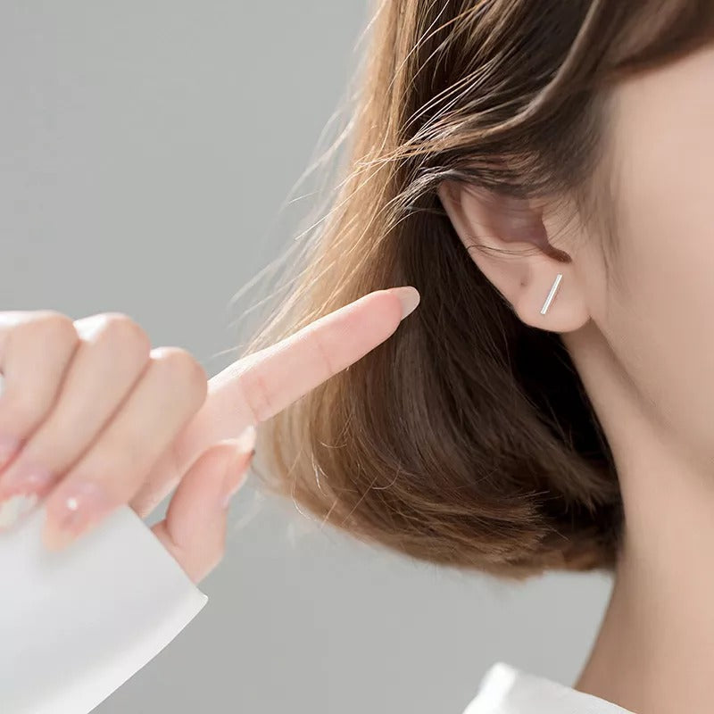 ANYCO Fashion Earrings Real Sterling Silver Minimalist Geometric Strip Bear Stud for Women Office Daily Jewelry Accessories