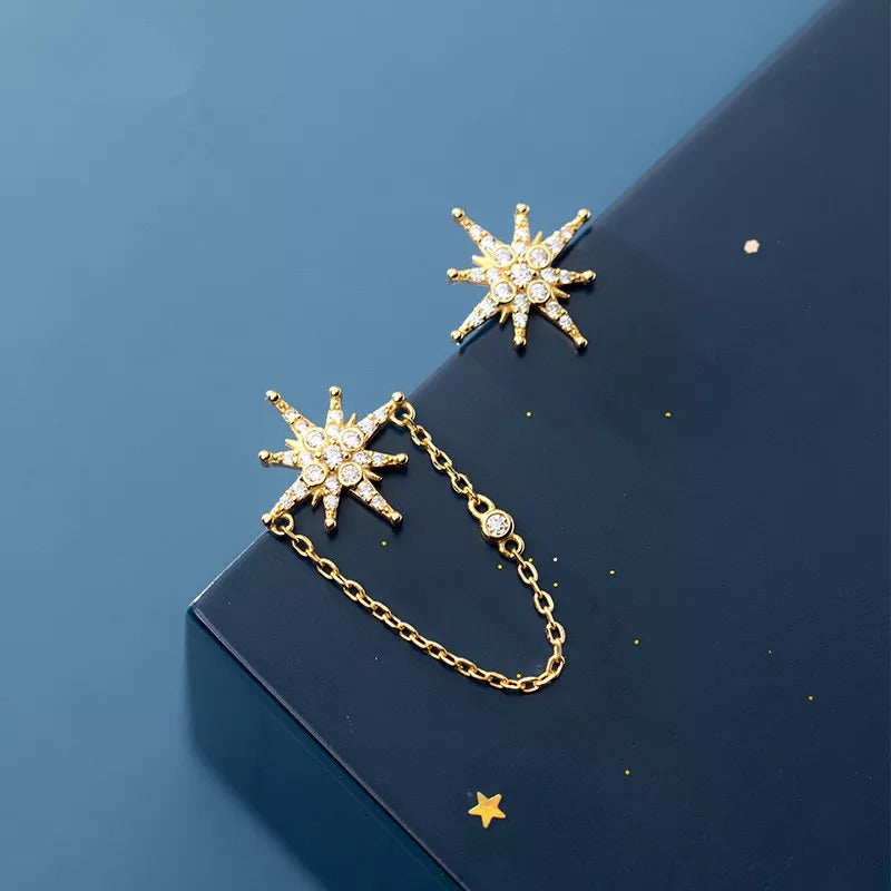 ANYCO Fashion Earrings Sterling Silver Creative Light Star Cuban Chain Stud for Women Punk Party Jewelry Accessories