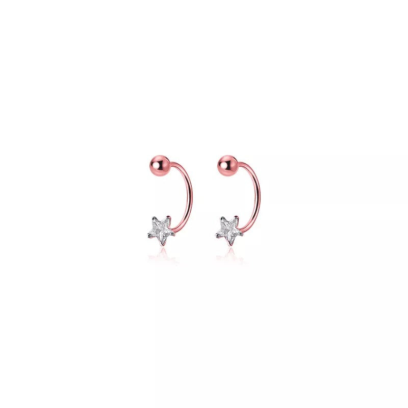 ANYCO Fashion Earrings Rose Gold Star Zircon 925 Sterling Silver Romantic Unique Bead Stud for Women Piercing Jewelry