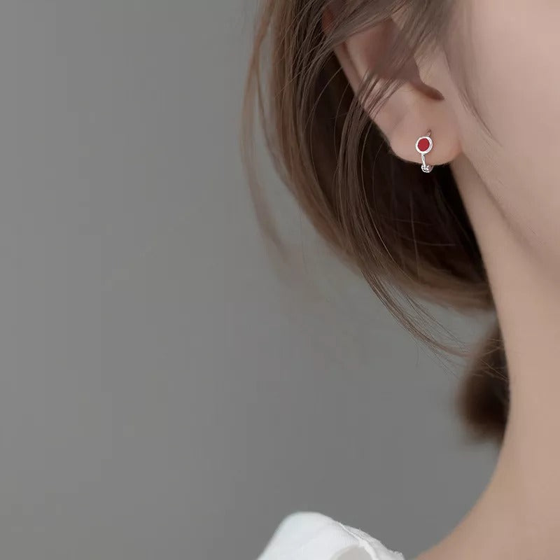 ANYCO  Fashion Earrings Minimalist Red Zircon Sweet Mini Stud Earrings for Women Real  Sterling Silver Teen Girl Party Jewelry