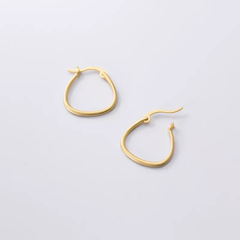 ANYCO Fashion Earrings Genuine Gold Minimalist Golden Line Geometric Stud Earrings Hoop Jewelry Gift for Women