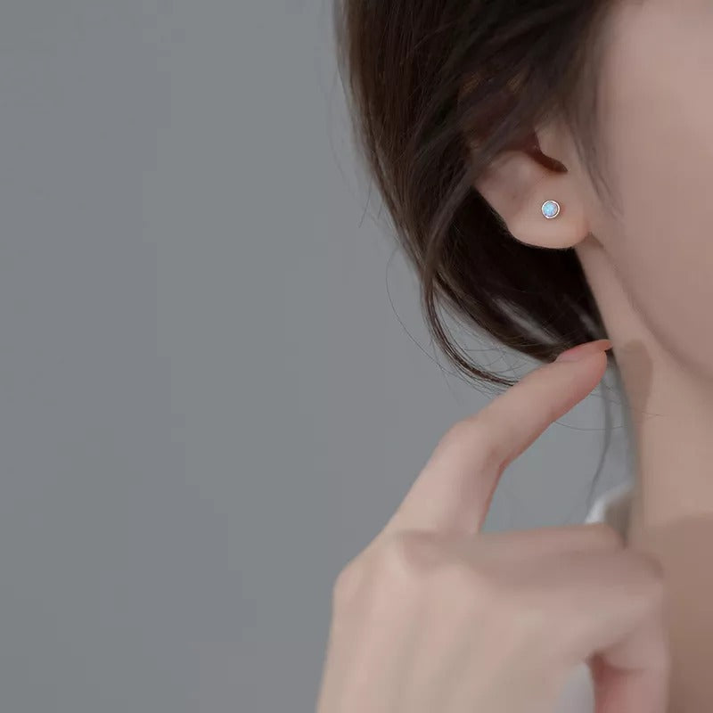 ANYCO Fashion Earrings Sterling Silver Cute Opal Zircon Chic Mini Small Stud Women Simple Ear Bone Piercing Jewelry