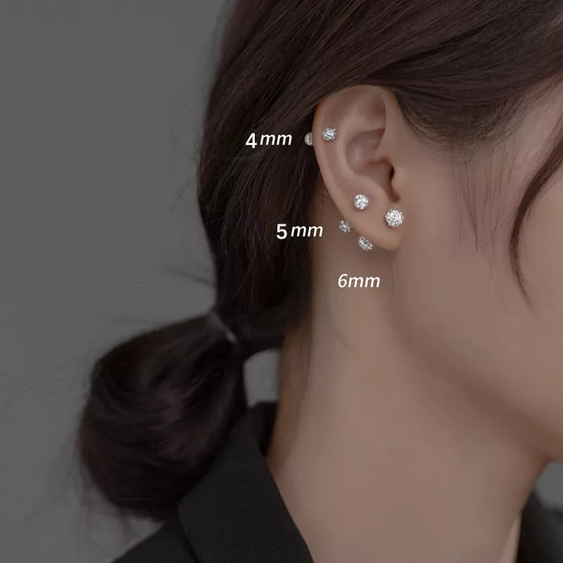 ANYCO Fashion Earrings 6MM 925 Sterling Silver Luxury Sparkling Zircon Ball Stud for Women Minimalist Bead Piercing Jewelry Accessories