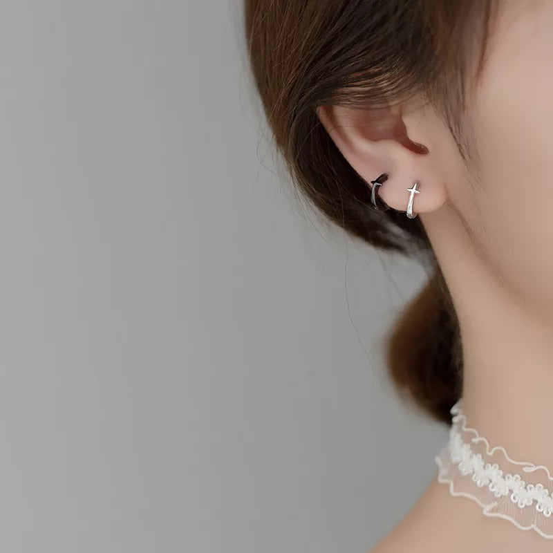 ANYCO Fashion Earrings 925 Sterling Silver Simple Punk Gothic Black Star Ear Buckle for Women Men Classic Party Body Piercing  Jewelry