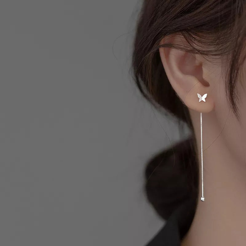 ANYCO Fashion Earrings Silver 925 Sterling Sweet Romantic Butterfly Tassel Ear Line Drop for Women Jewelry Gift