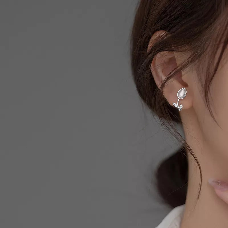 ANYCO Fashion Earrings Silver 925 Sterling Romantic Statement Tulip Stud for Women Flower Jewelry