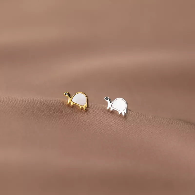 ANYCO  Fashion Earrings Gold 925 Sterling Cute Zootopia Shell Turtle Small Stud for Women Chic Jewelry Kid Gift