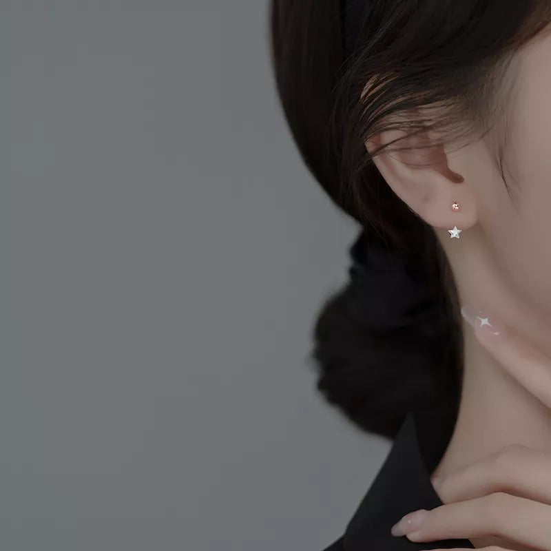 ANYCO Fashion Earrings Rose Gold Star Zircon 925 Sterling Silver Romantic Unique Bead Stud for Women Piercing Jewelry