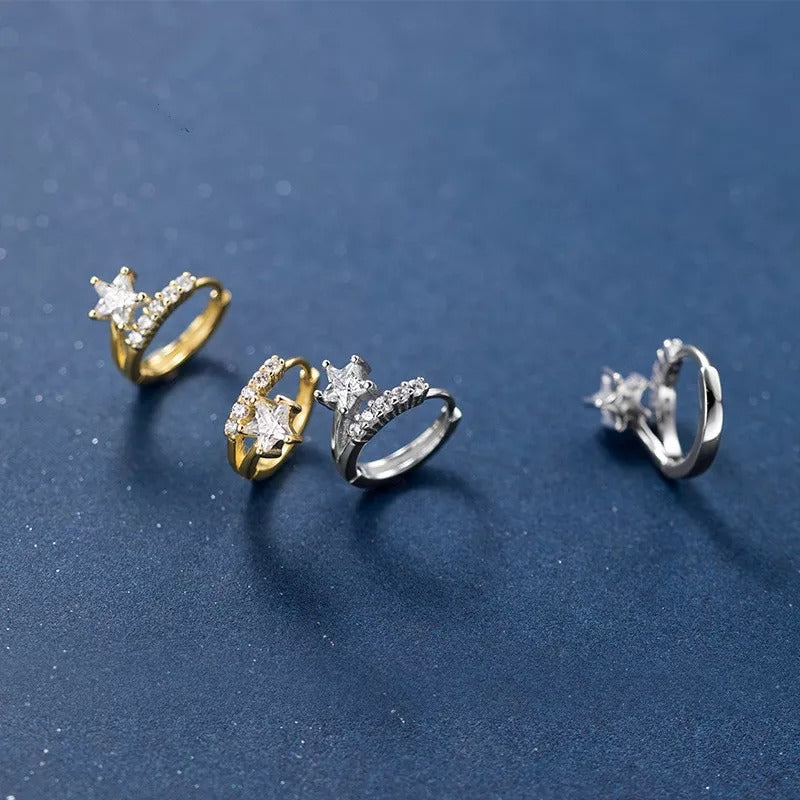 ANYCO Fashion Earrings Silver 925 Sterling Sweet Stars CZ Zircon Huggies Hoop for Women Jewelry Ear Buckles