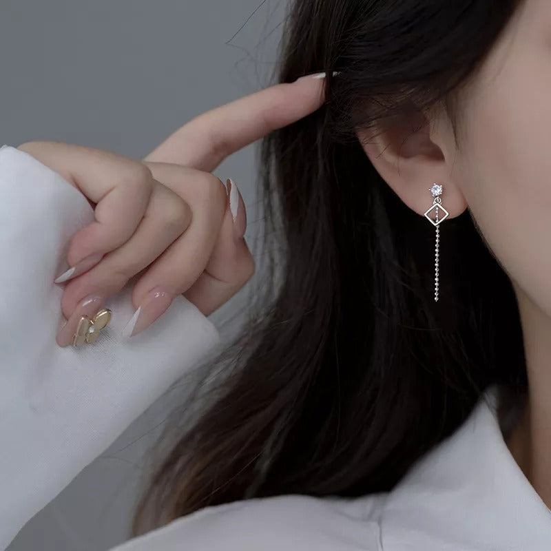 ANYCO Fashion Earrings Silver 925 Sterling Geometric Exquisite Shiny Zirconia Tassel Bead Drop Women Jewelry