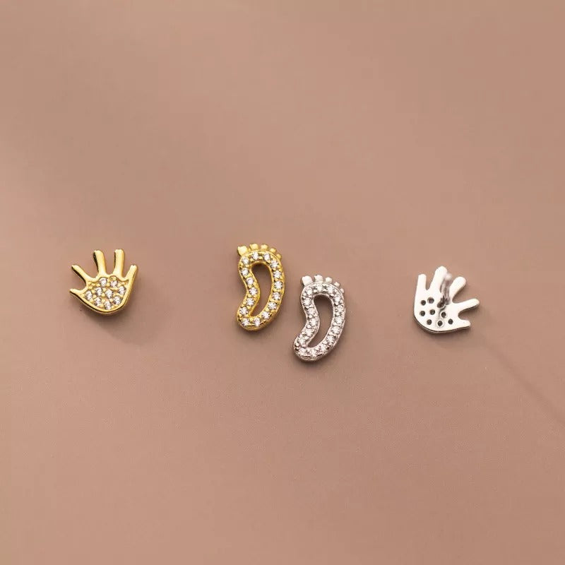ANYCO Fashion Earrings Gold 925 Sterling Silver Luxury Zircon Palm Soles Mini Stud Women Jewelry Gift