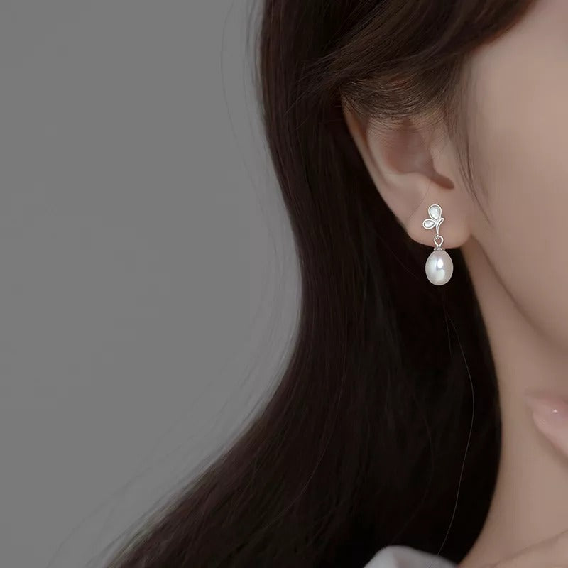 ANYCO Fashion Earrings Silver 925 Sterling Elegant Synthetic Pearl Butterfly Pendant Charm for Women Jewelry