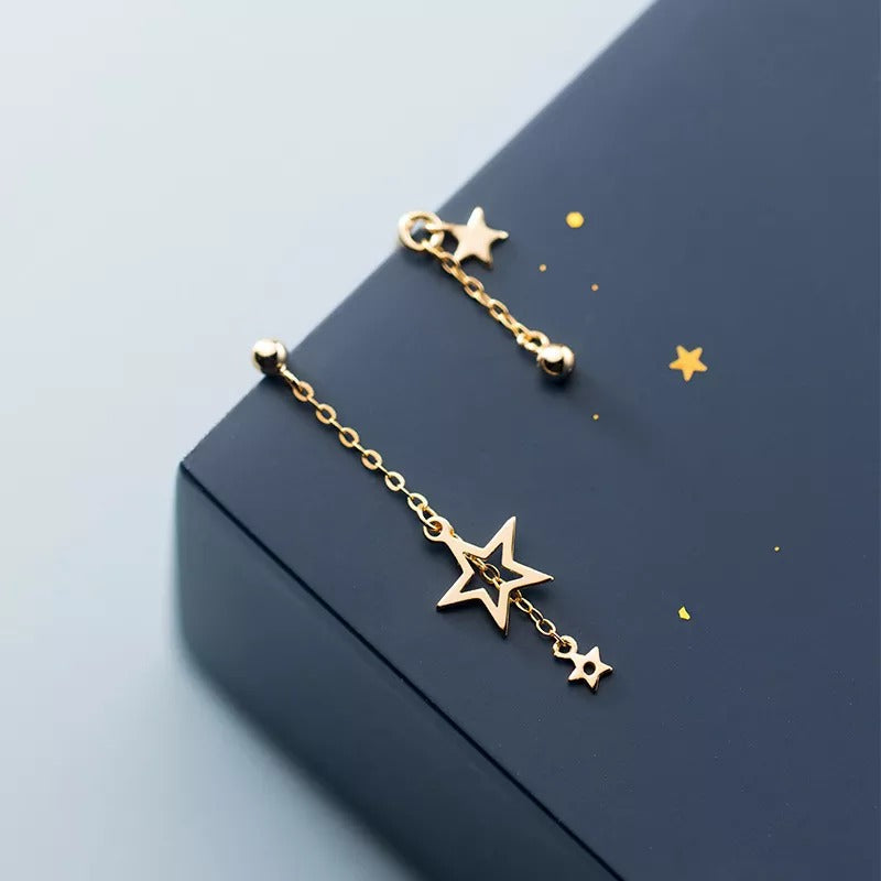 ANYCO Fashion Earrings Gold 925 Sterling Silver Simple Chain Sweet Star Tassel Pendant Drop for Women Jewelry