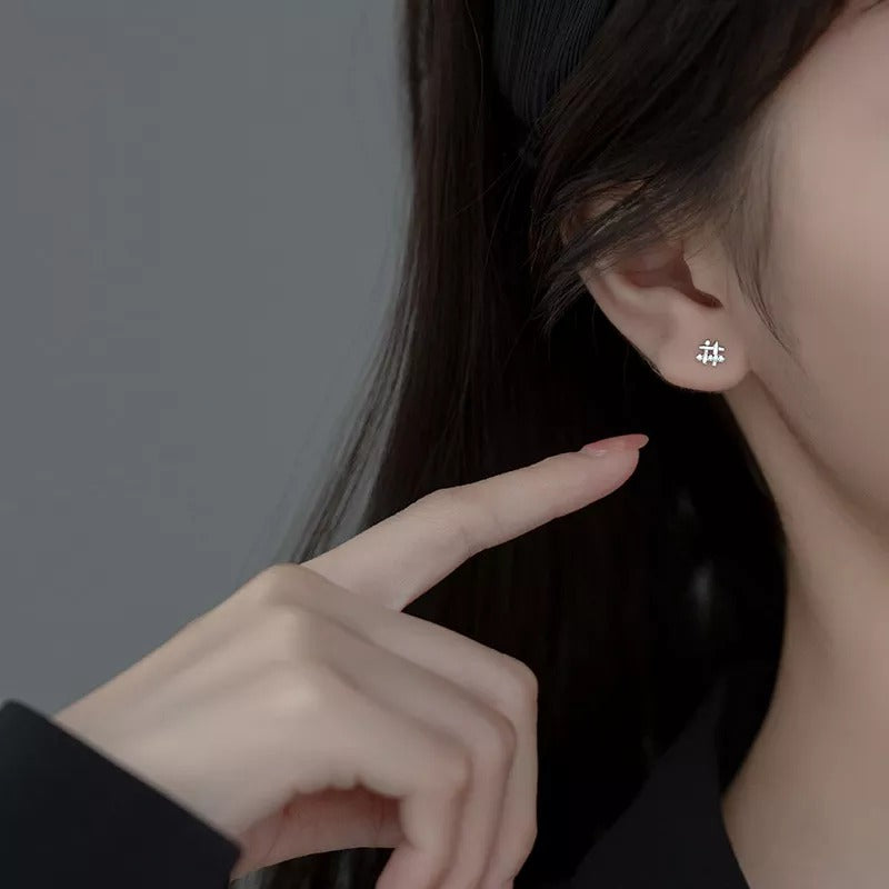 ANYCO Fashion Earrings Silver 925 Sterling Personality Geometric Pave Zircon Simple Small Stud for Women Jewelry