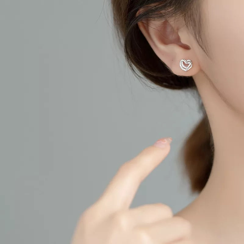 ANYCO Fashion Earrings 925 Sterling Silver Hollow Double Love Heart Stud for Women Romantic Wedding Girlfriend Jewelry Gift