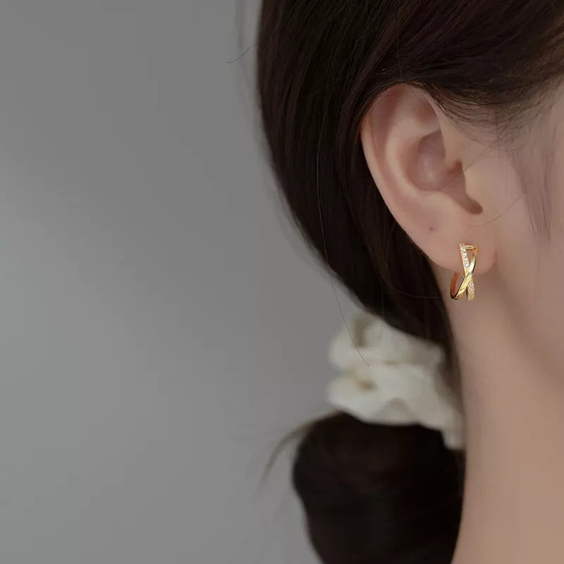 ANYCO Fashion Earrings Gold 925 Sterling Silver Cross Shiny Zircon Stud for Women Punk Elegant Unique Golden Jewelry Female