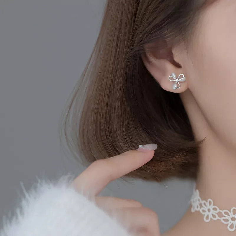 ANYCO Fashion Earrings Silver 925 Sterling Cute Romantic Clover Synthetic Opal Stud for Women Jewelry Gift