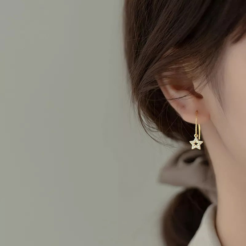 ANYCO Fashion Earrings Gold Romantic Tassel Hollow Shiny Zircon Star Cute Charm Pendant Jewelry for Women