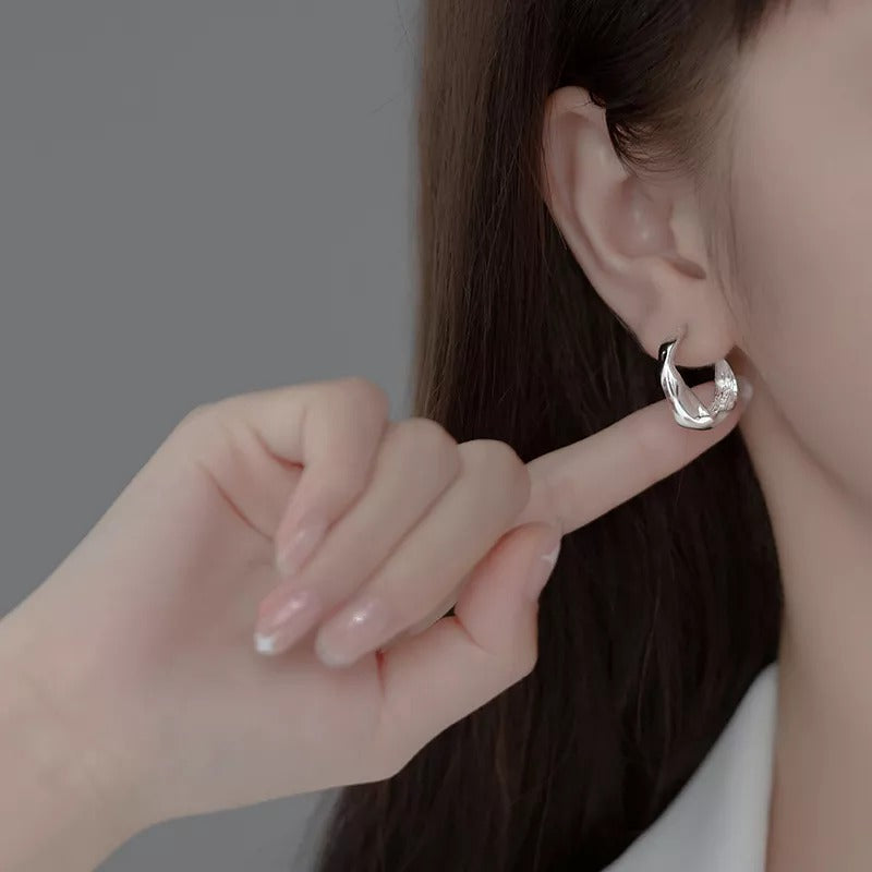 ANYCO Fashion Earrings Silver  925 Sterling Punk Bohemian Irregular Personality Wave Ear Hook for Women Earrings Jewelry